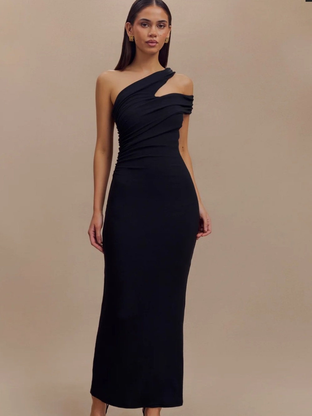 Meshki One-Shoulder Black Evening Gown